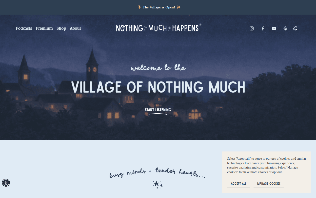 Nothing Much Happens App sponsor landing page advertised on Nothing much happens: bedtime stories to help you sleep