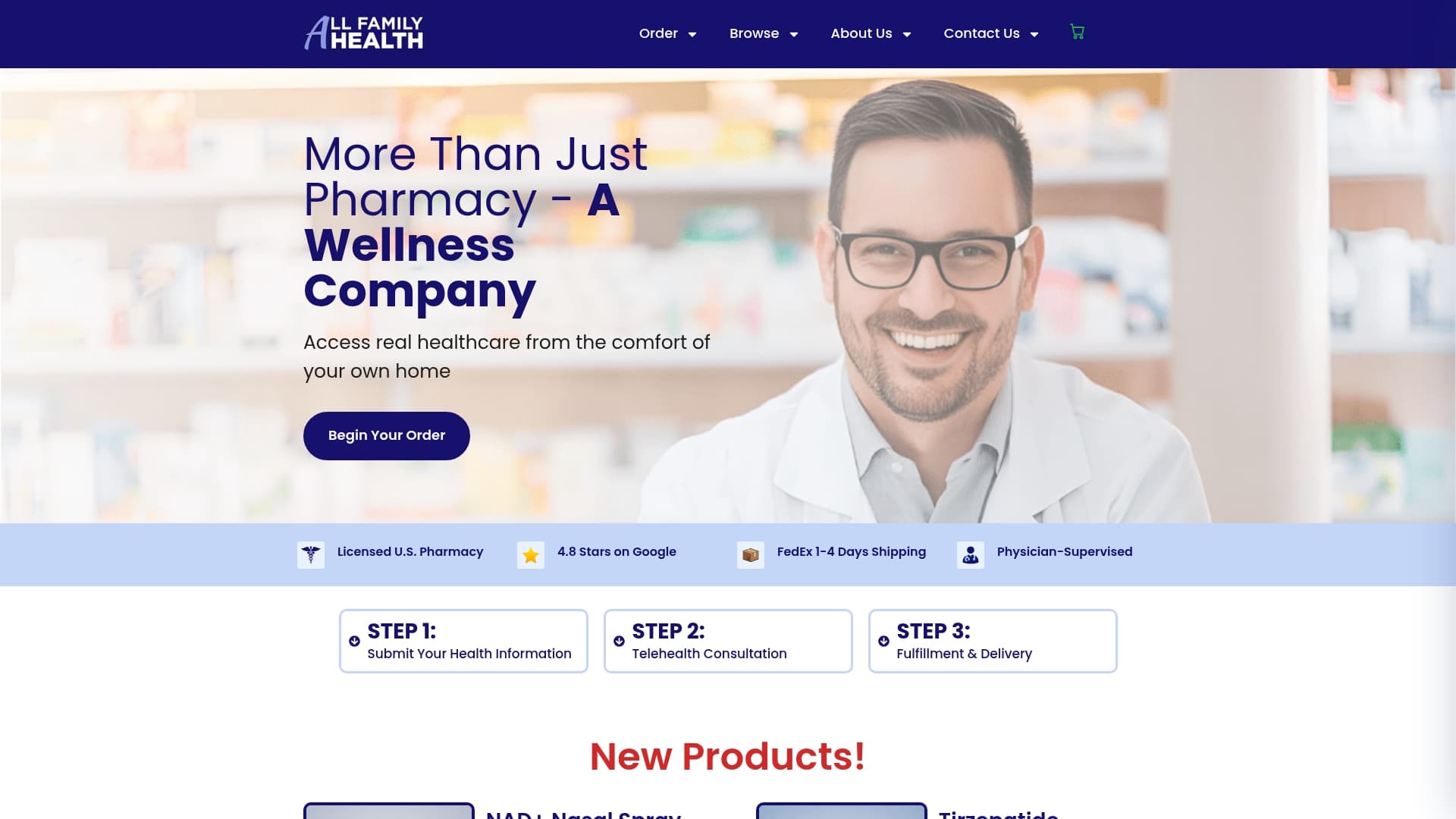 All Family Pharmacy sponsor landing page advertised on The Dan Bongino Show