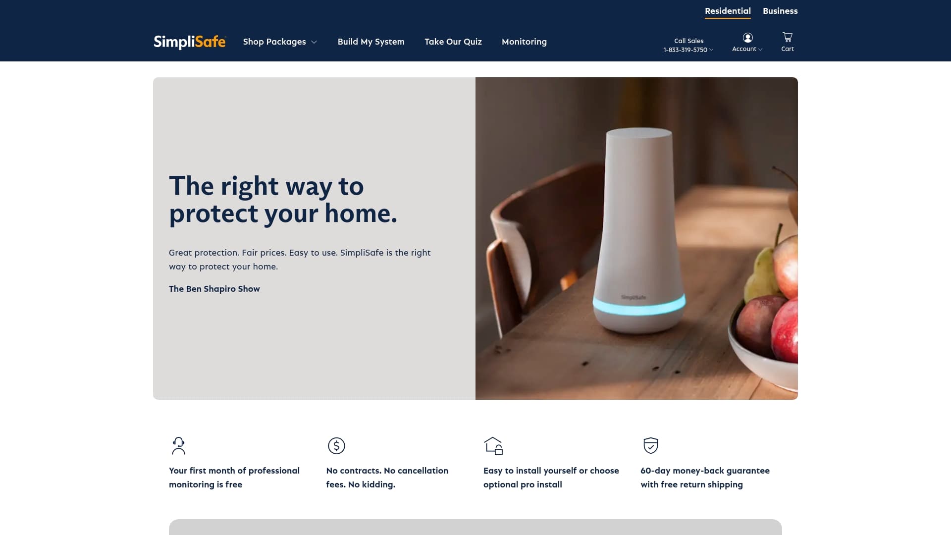 SimpliSafe sponsor landing page advertised on The Ben Shapiro Show