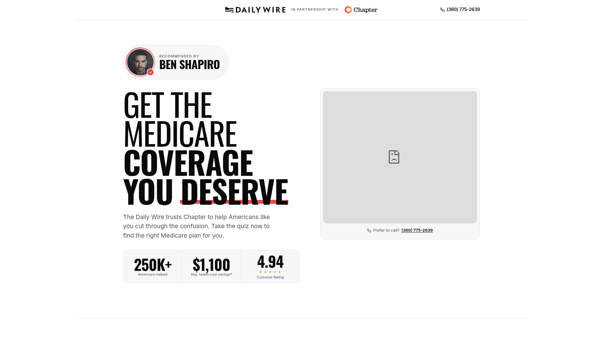 Chapter sponsor landing page advertised on The Ben Shapiro Show