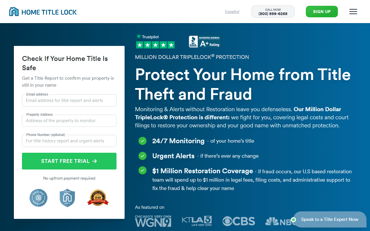 Home Title Lock sponsor landing page advertised on The Megyn Kelly Show