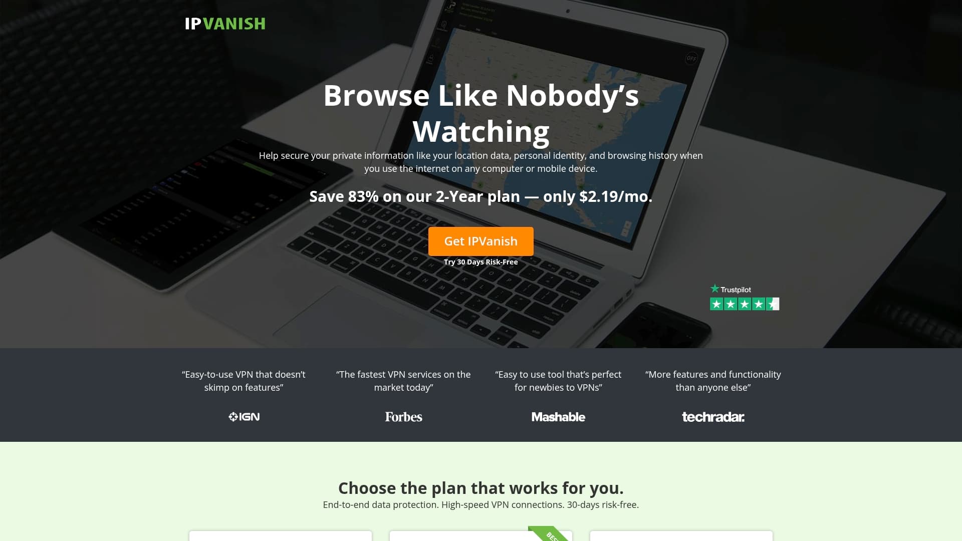 IPVanish sponsor landing page advertised on The Daily Show: Ears Edition