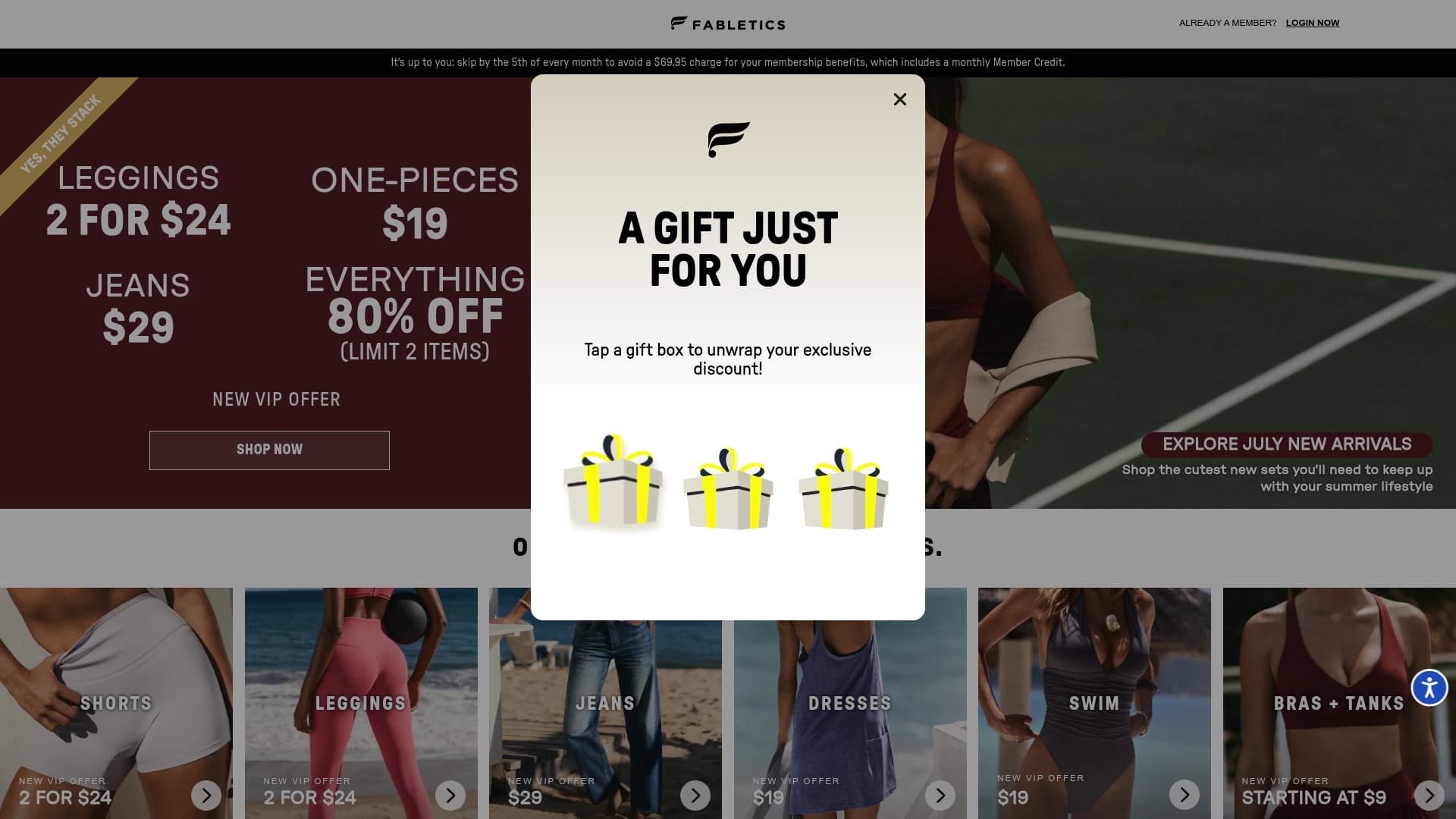 Fabletics sponsor landing page advertised on The Toast