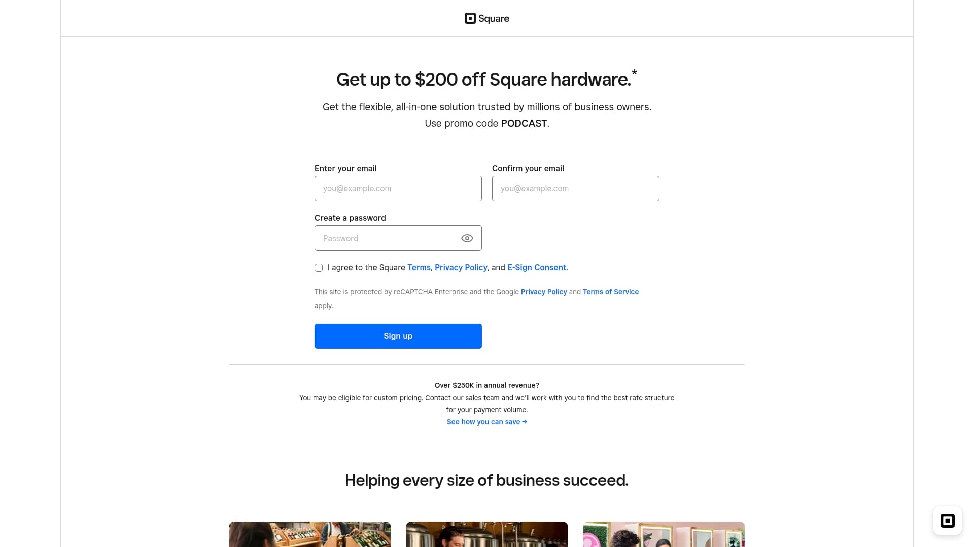 Square sponsor landing page advertised on Everything Everywhere Daily