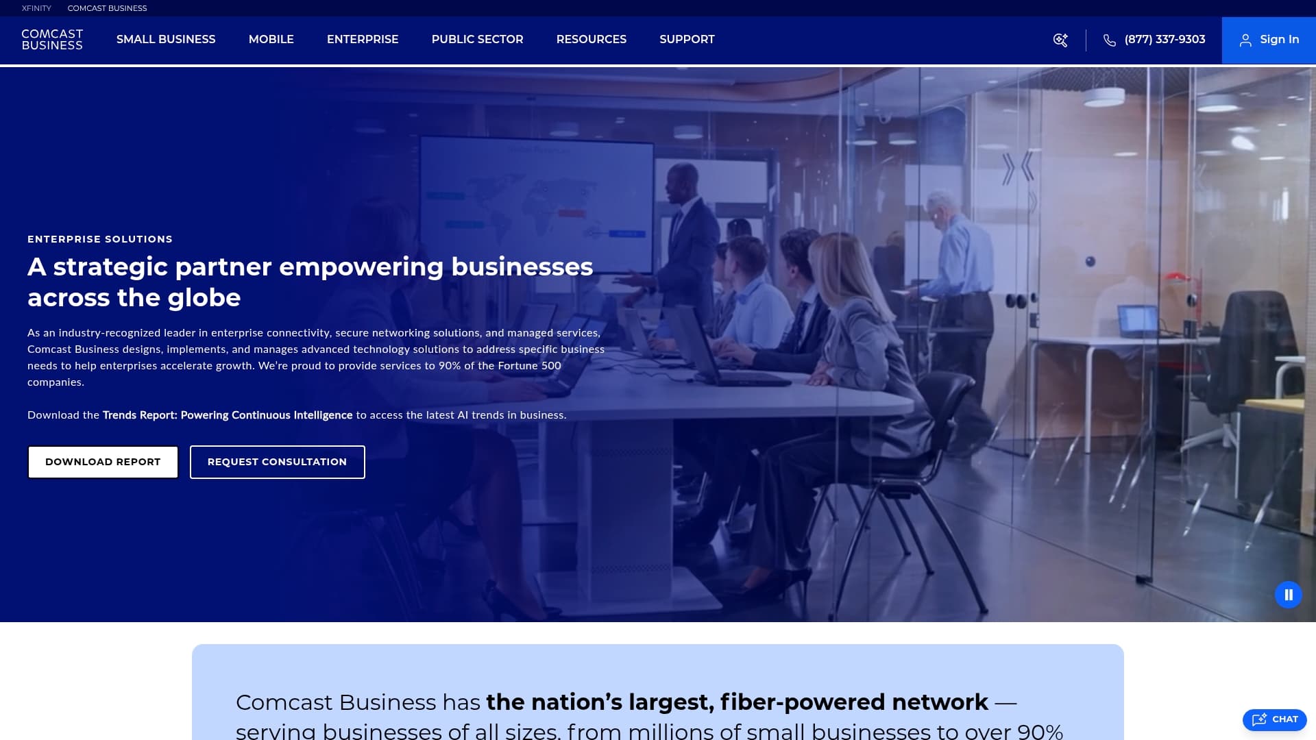 Comcast Business sponsor landing page advertised on Today, Explained