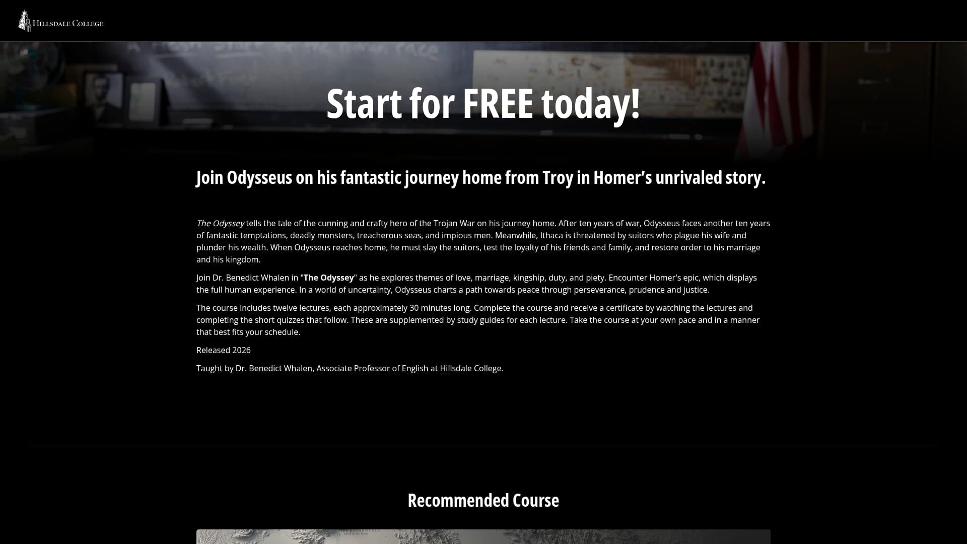 Hillsdale College sponsor landing page advertised on Relatable with Allie Beth Stuckey