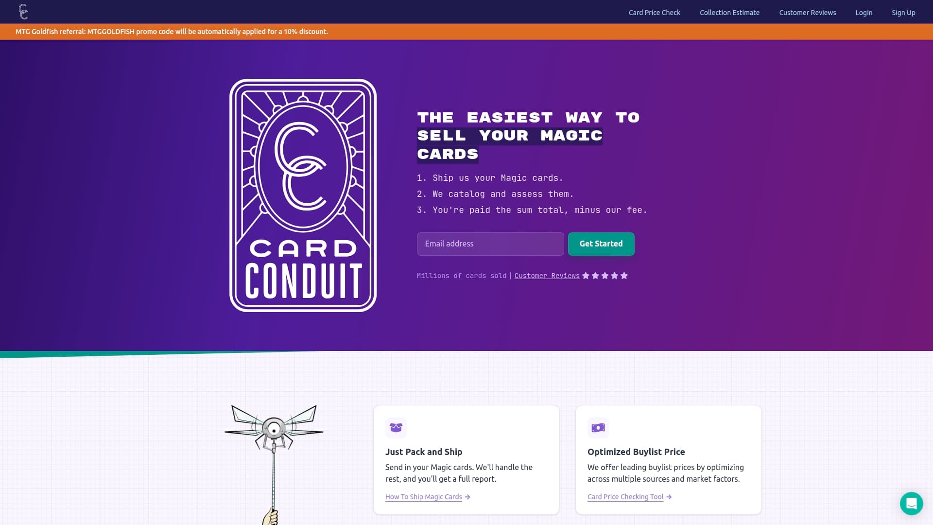Card Conduit sponsor landing page advertised on MTGGoldfish Podcast
