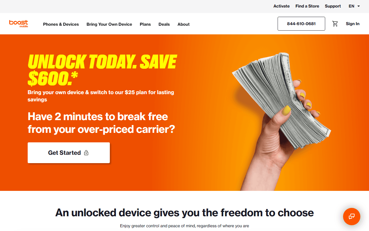 Boost Mobile sponsor landing page advertised on Toni and Ryan