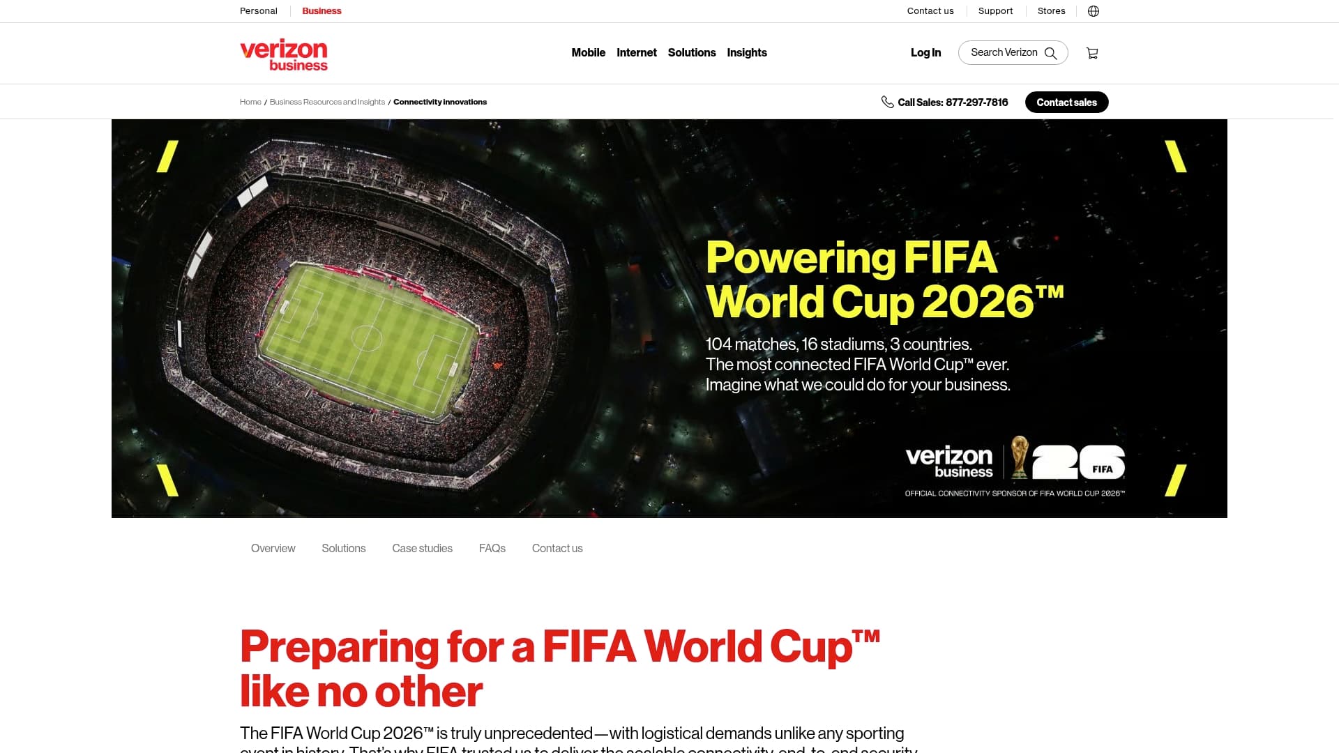 Verizon Business sponsor landing page advertised on The Herd with Colin Cowherd
