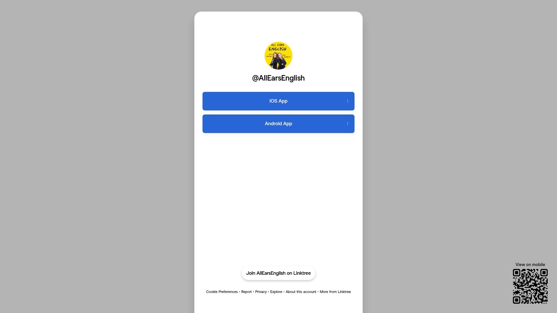 All Ears English App sponsor landing page advertised on All Ears English Podcast