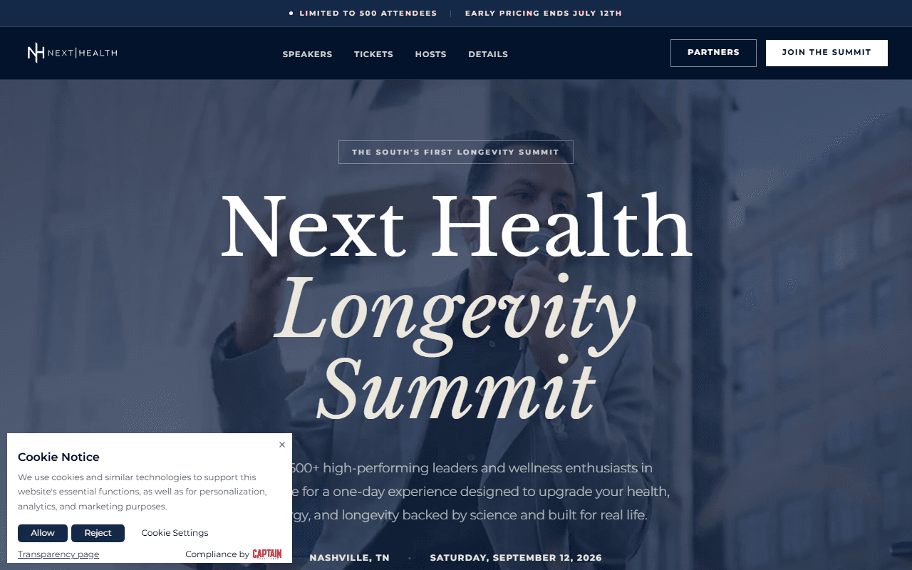 Next Health sponsor landing page advertised on Extend Podcast with Darshan Shah, MD