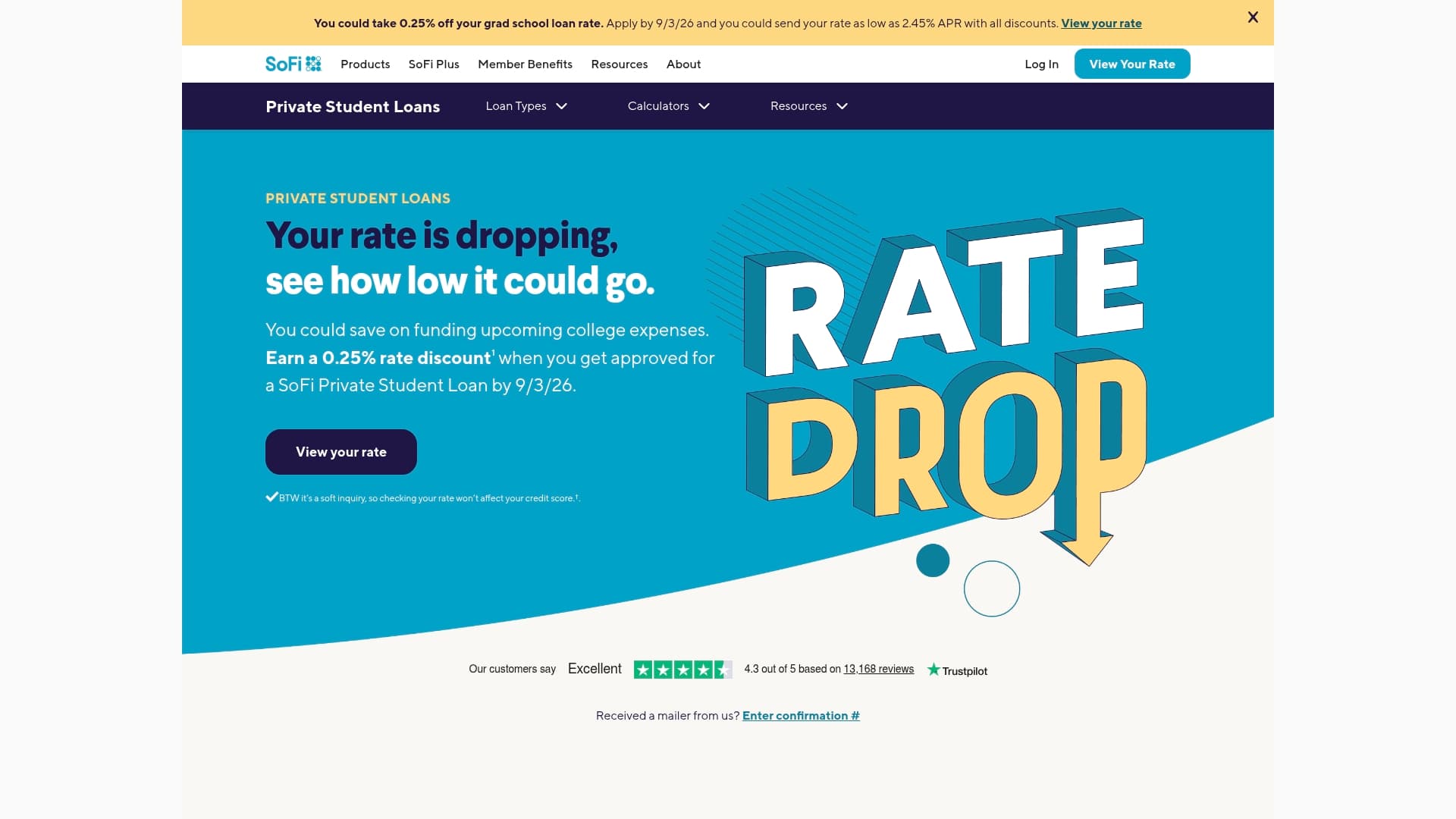 SoFi sponsor landing page advertised on Prof G Markets