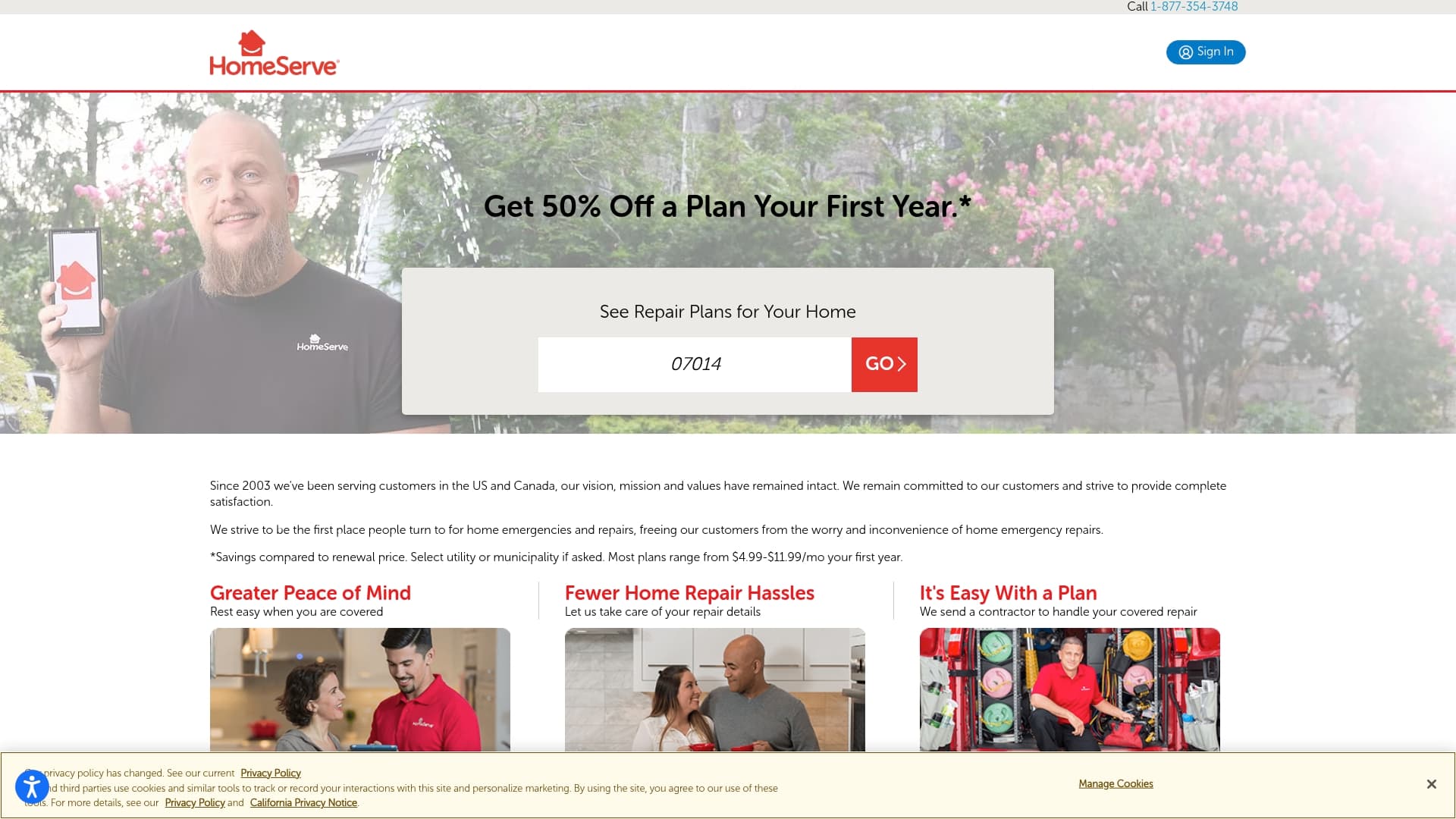 HomeServe sponsor landing page advertised on Armstrong & Getty On Demand