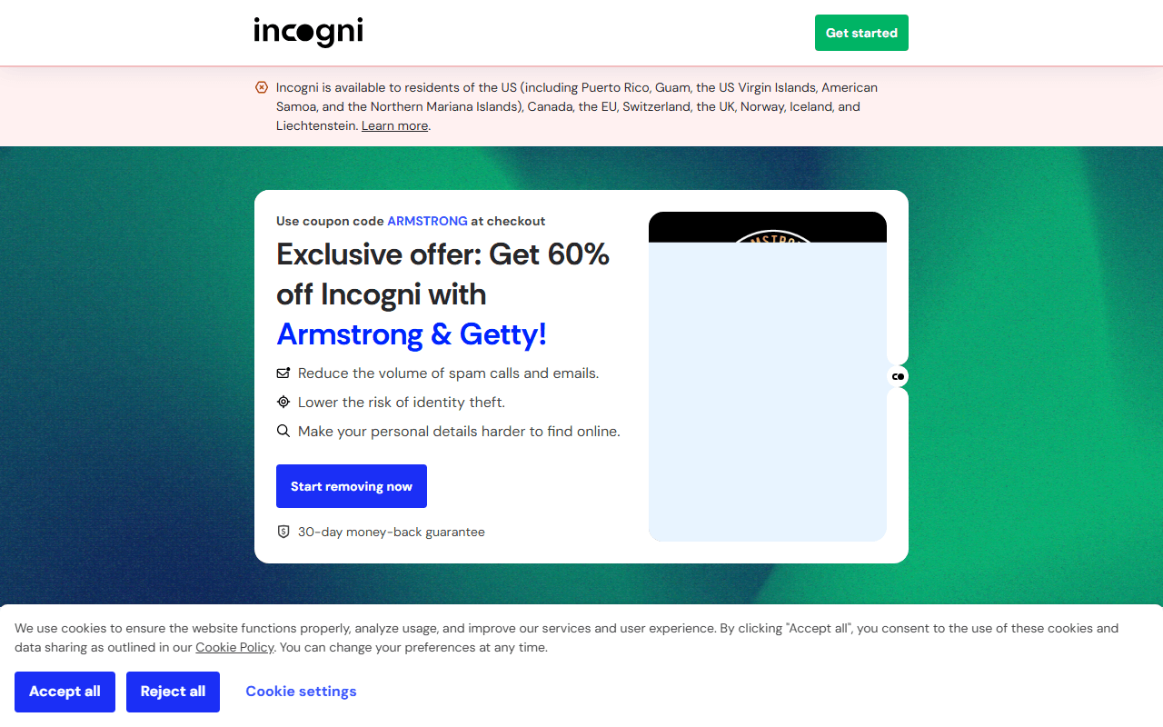 Incogni sponsor landing page advertised on Armstrong & Getty On Demand