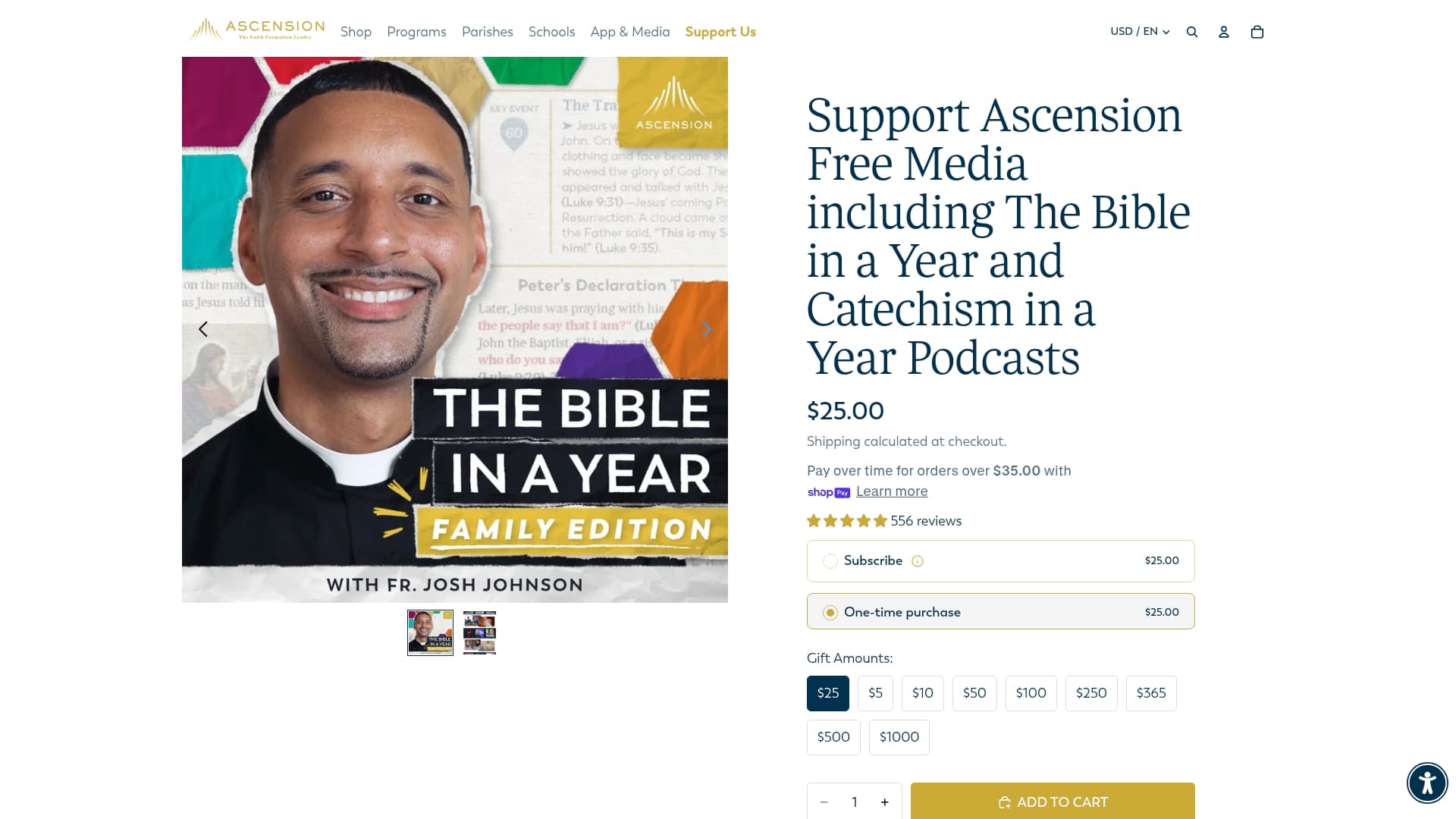 Ascension sponsor landing page advertised on The Bible in a Year (with Fr. Mike Schmitz)