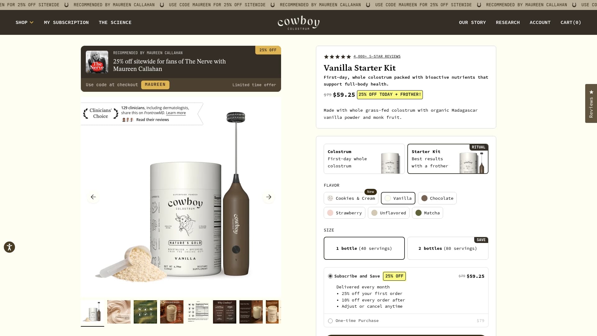Cowboy Colostrum sponsor landing page advertised on The Nerve with Maureen Callahan
