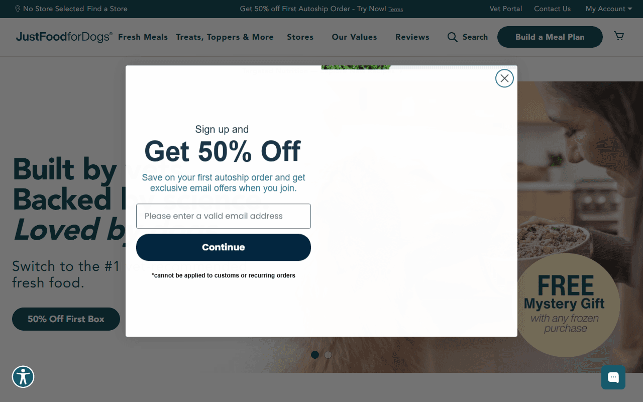 Just Food For Dogs sponsor landing page advertised on The Best of Coast to Coast AM