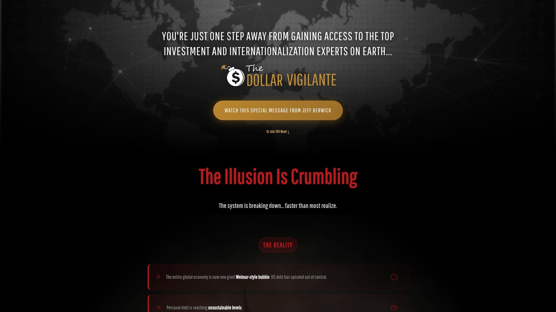 Dollar Vigilante sponsor landing page advertised on Macroaggressions