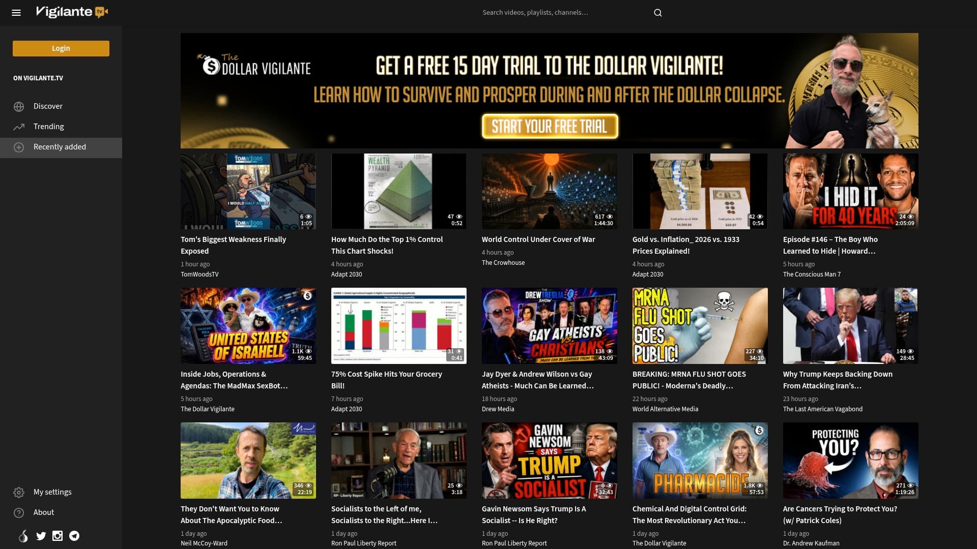 Vigilante TV sponsor landing page advertised on Macroaggressions
