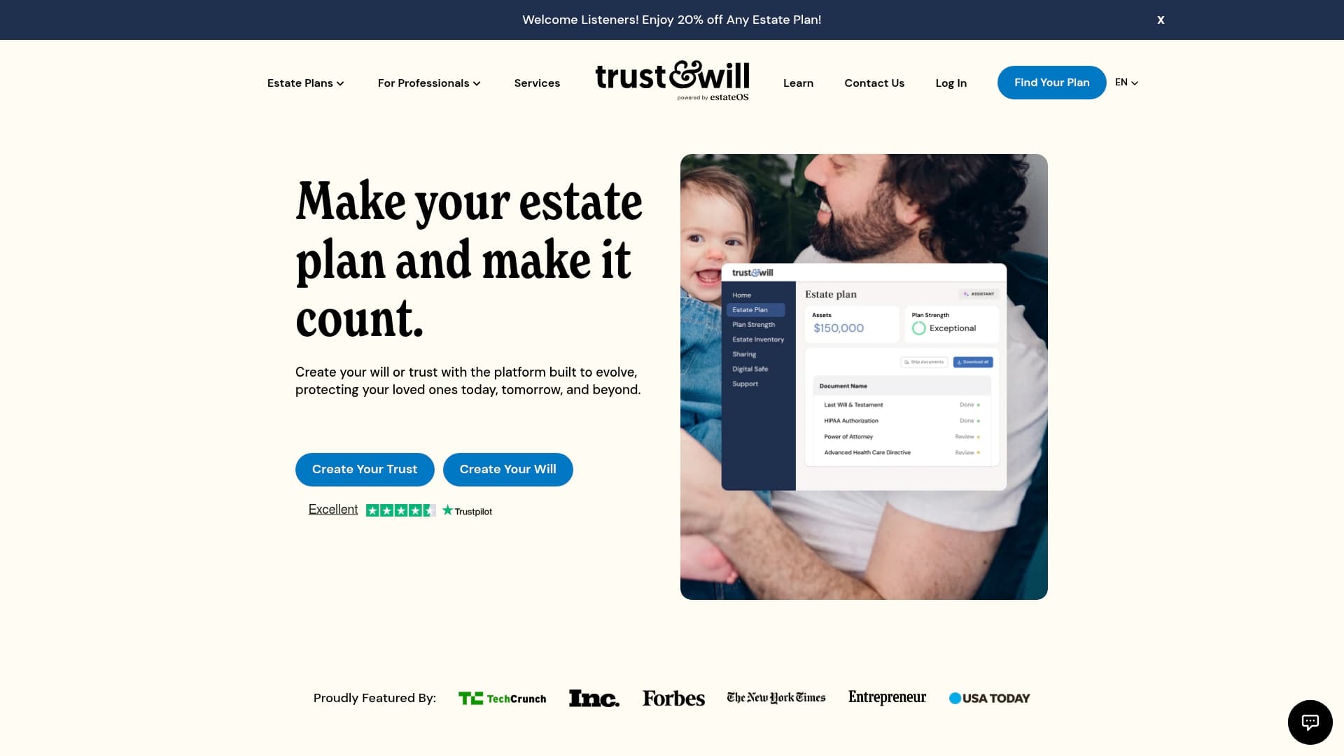 Trust & Will sponsor landing page advertised on Morning Wire