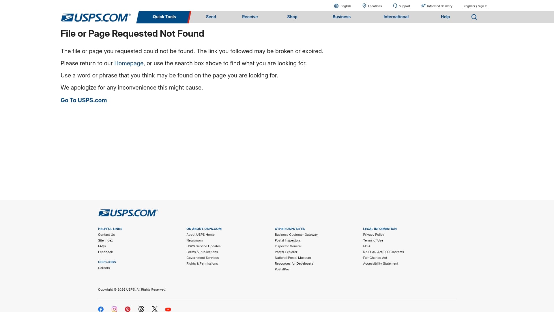 USPS sponsor landing page advertised on Sekeres & Price Show