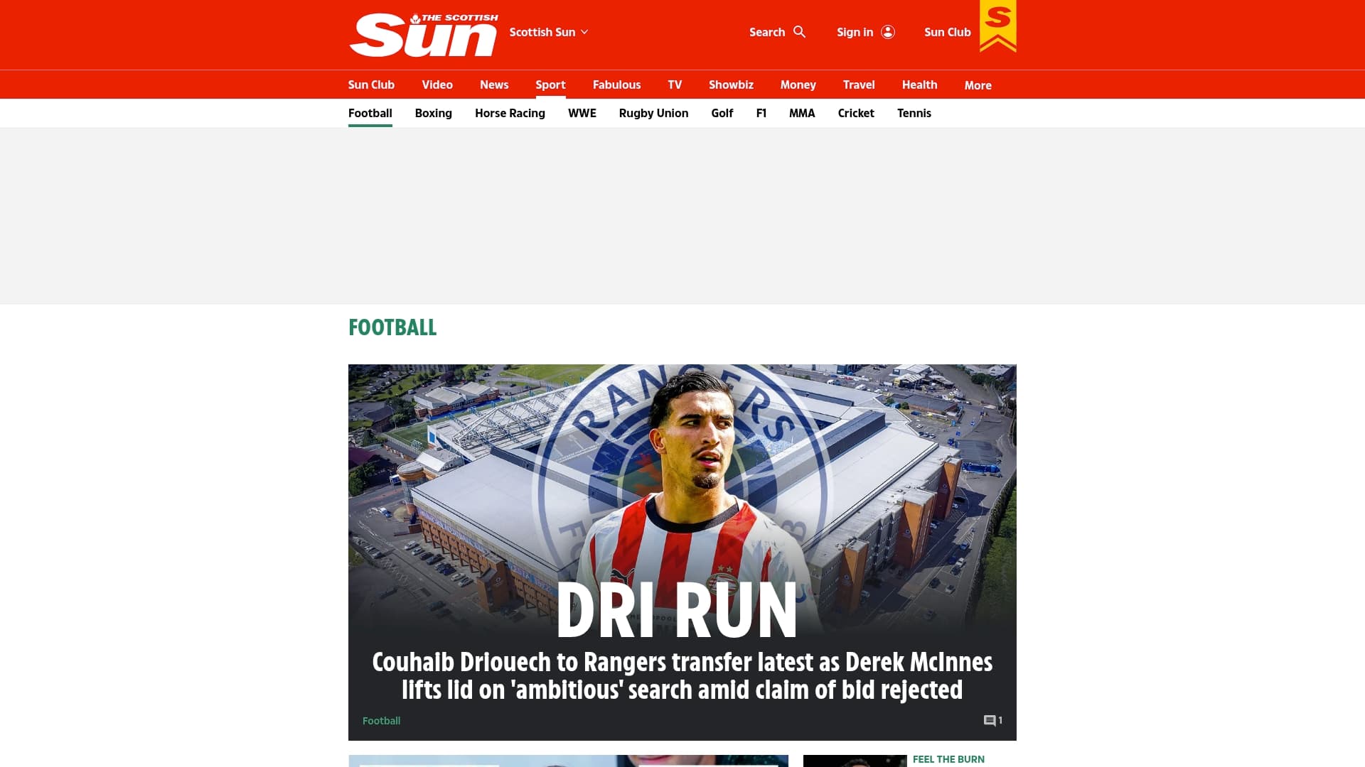 The Scottish Sun sponsor landing page advertised on Superscoreboard