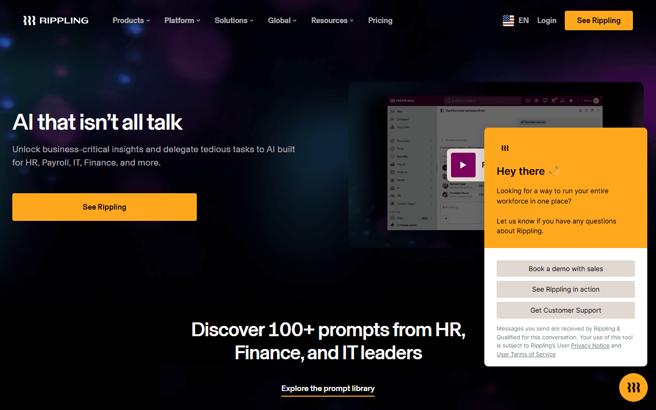 Rippling sponsor landing page advertised on Prof G Markets