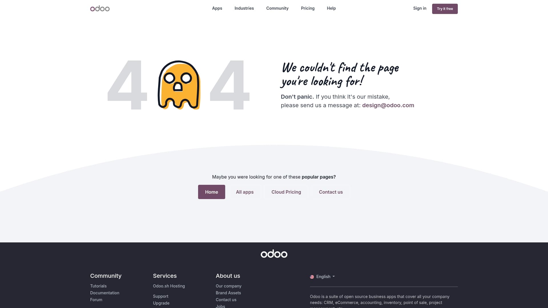Odoo sponsor landing page advertised on Planet Money