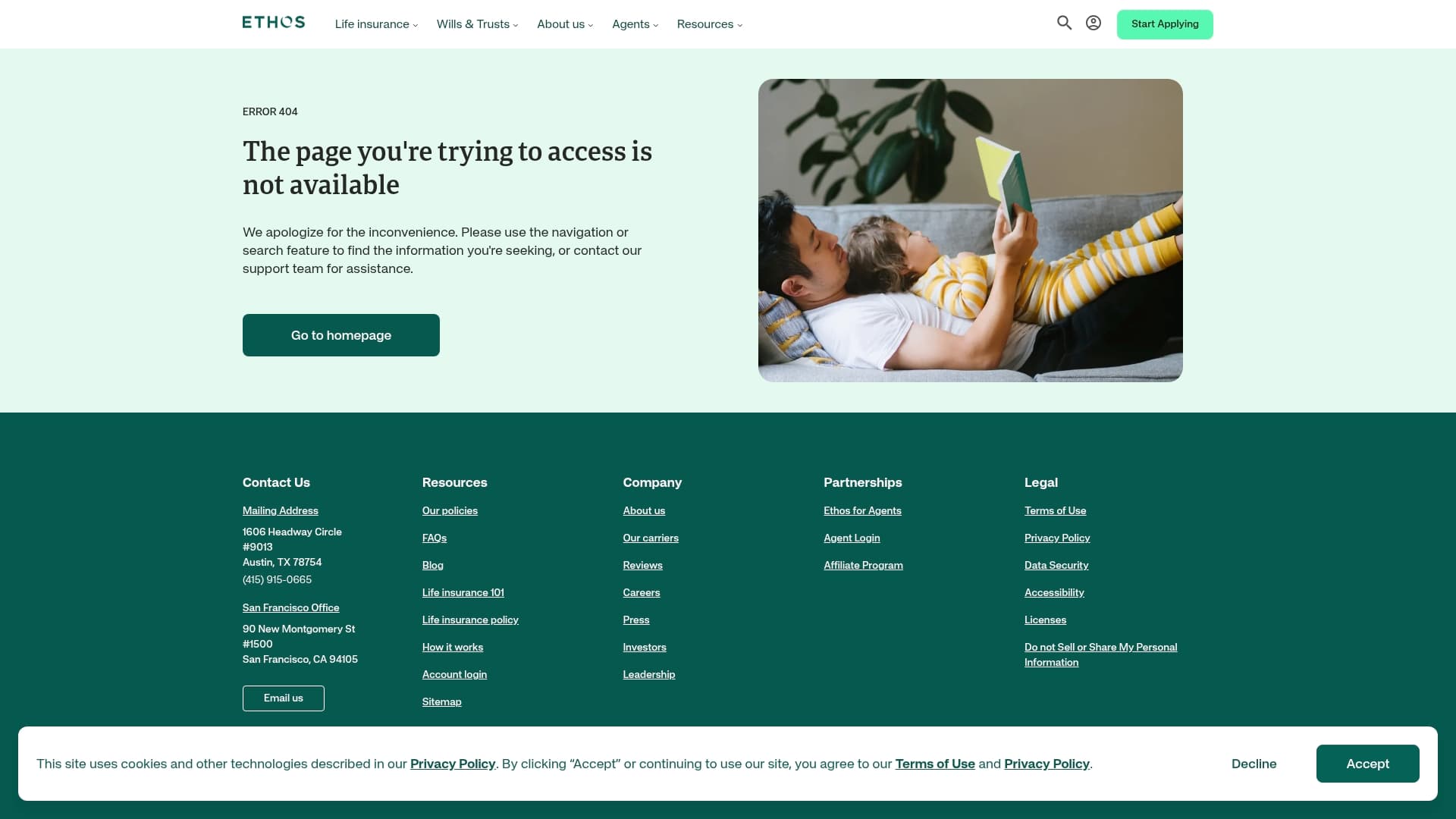Ethos sponsor landing page advertised on Club Shay Shay
