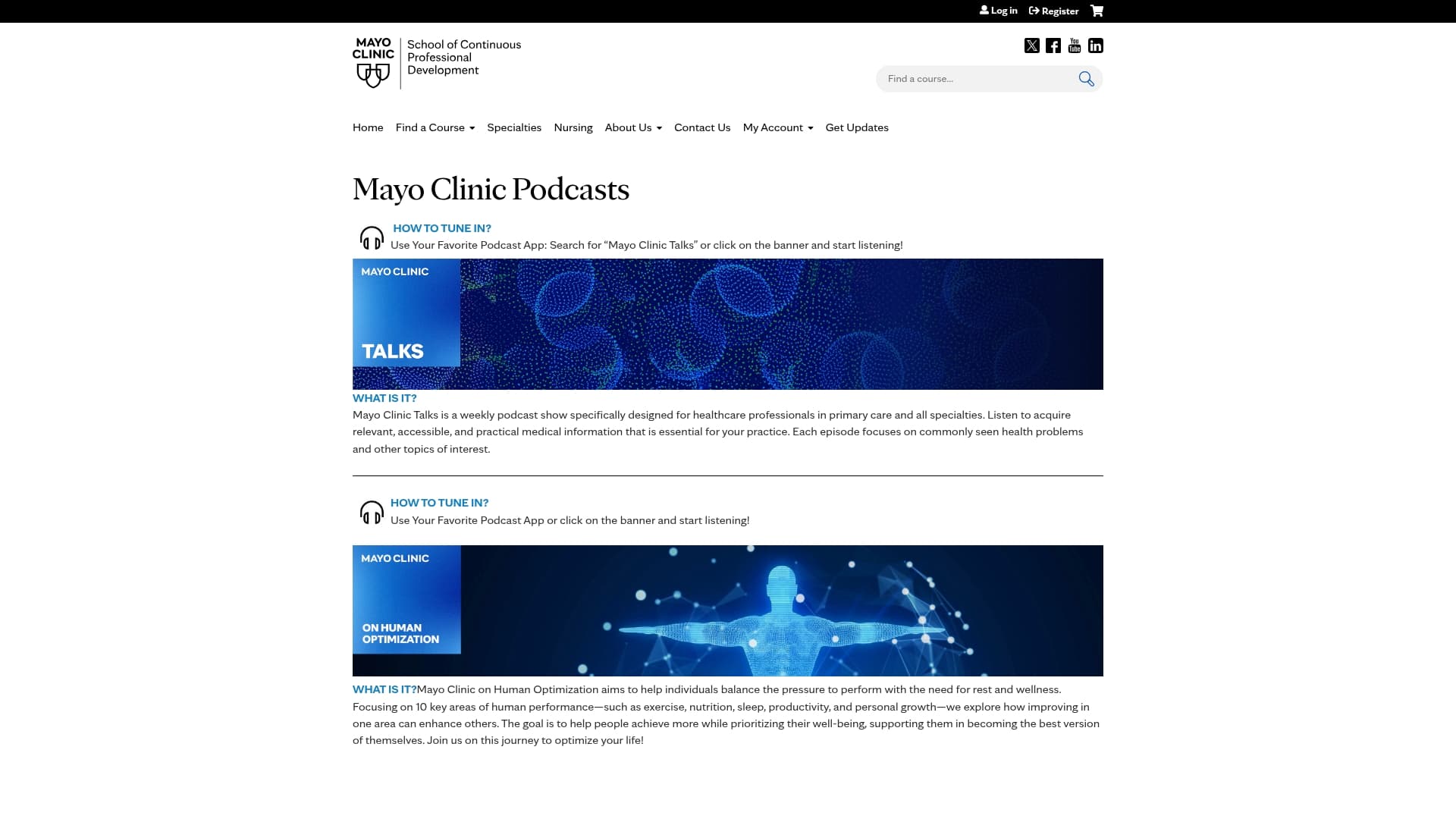 Mayo Clinic sponsor landing page advertised on Tomorrow's Cure