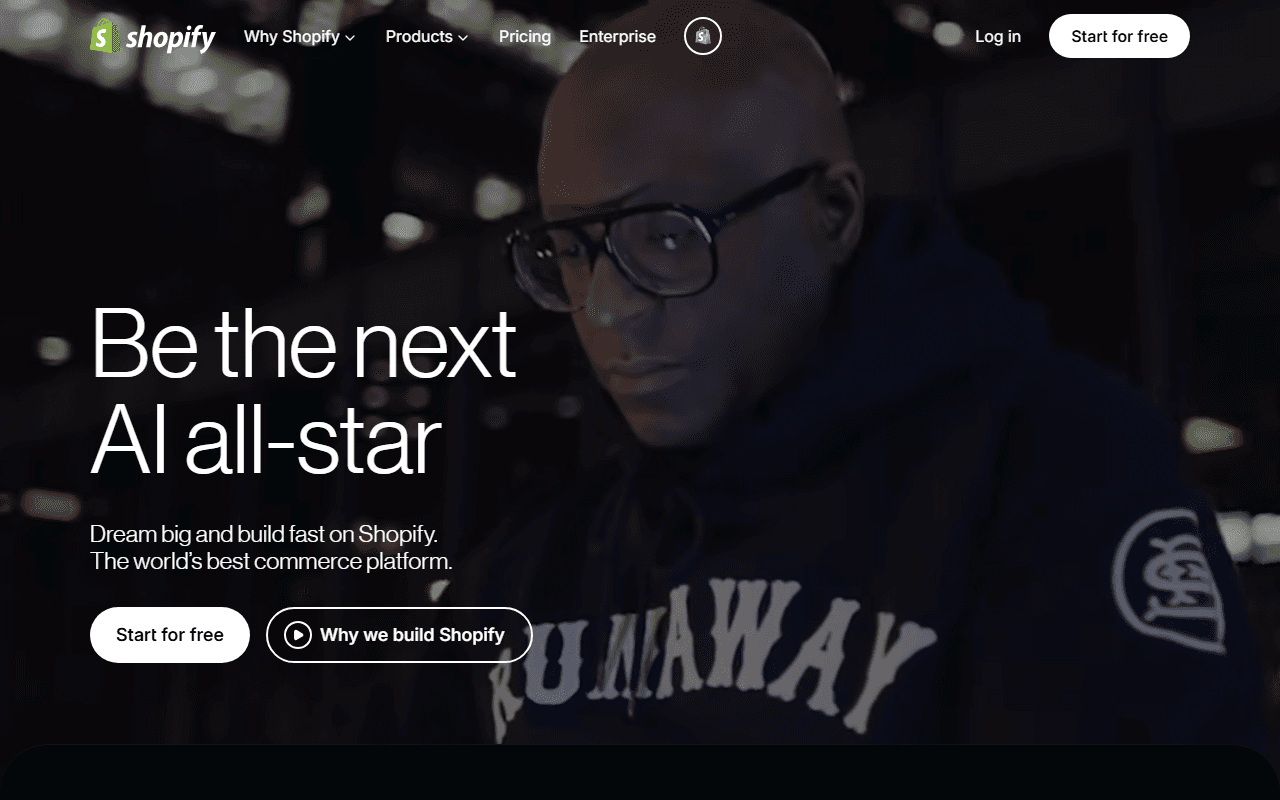 Shopify sponsor landing page advertised on Bottoms Up! With Alan Carr and Lee Peart