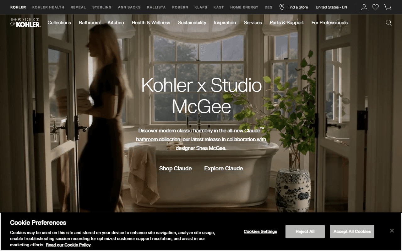Kohler sponsor landing page advertised on Betwixt The Sheets: The History of Sex, Scandal & Society