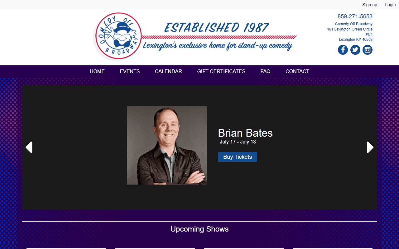 Comedy Off-Broadway sponsor landing page advertised on KSR