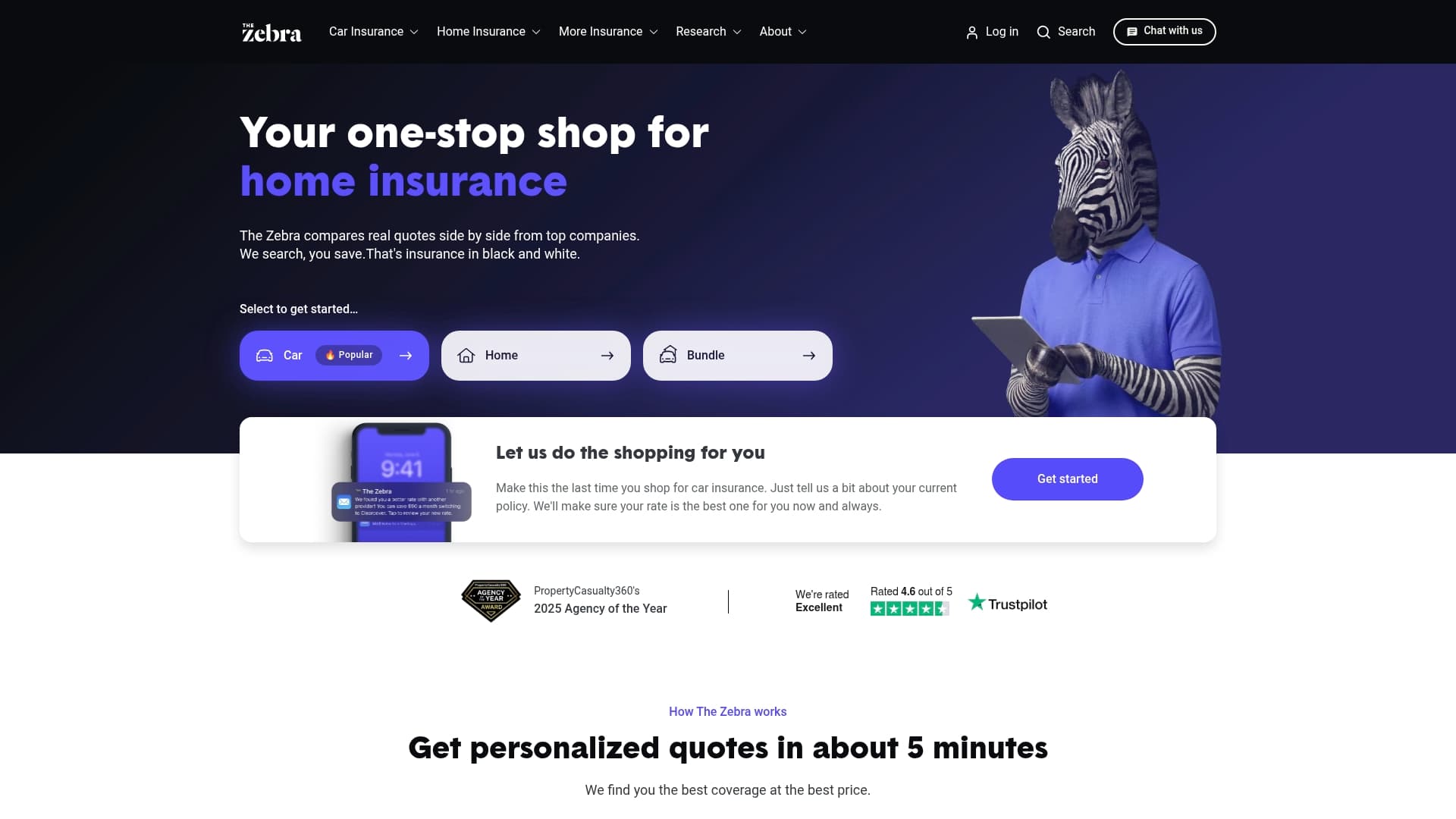 The Zebra sponsor landing page advertised on Pete Mundo - KCMO Talk Radio 103.7FM 710AM