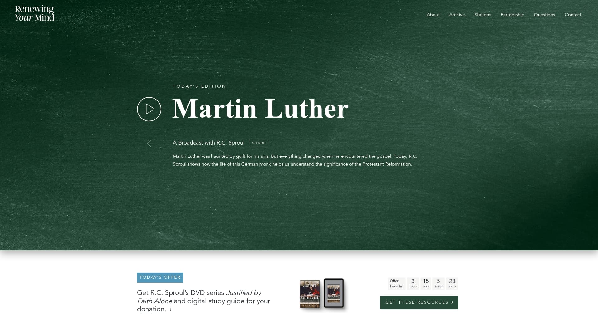 Renewing Your Mind sponsor landing page advertised on Renewing Your Mind with R.C. Sproul