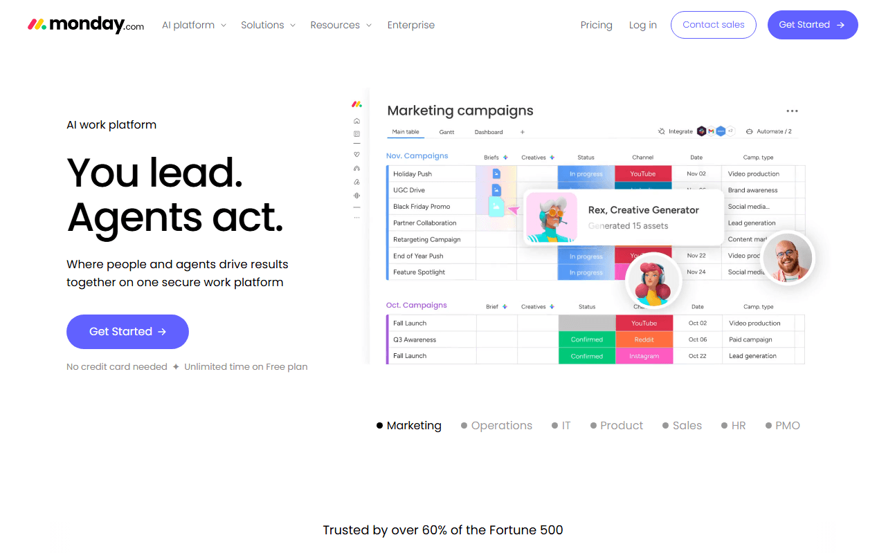 Monday sponsor landing page advertised on Chatabix