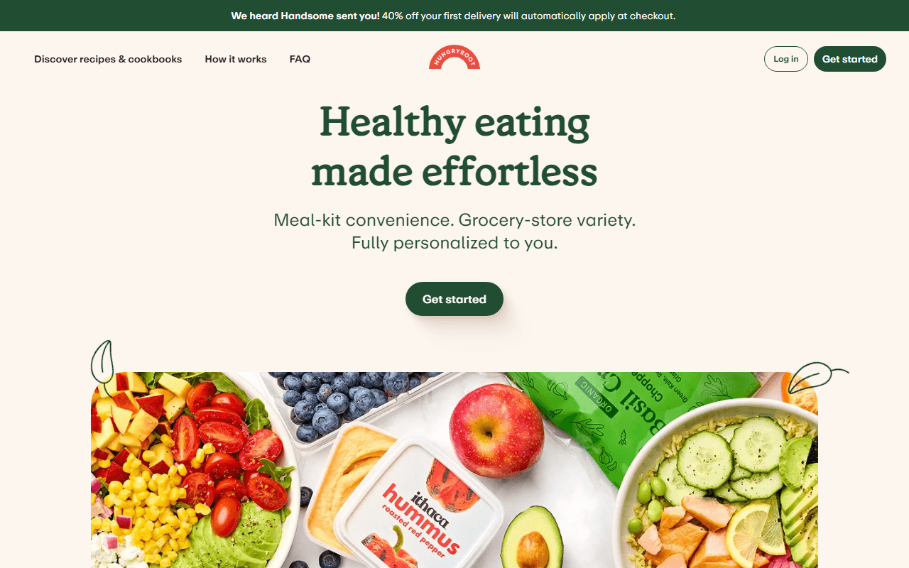 Hungry Root sponsor landing page advertised on Handsome