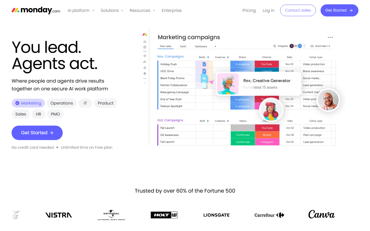 monday.com sponsor landing page advertised on Toni and Ryan