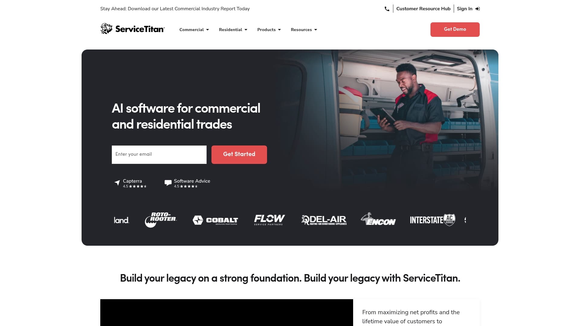 Service Titan sponsor landing page advertised on The Herd with Colin Cowherd
