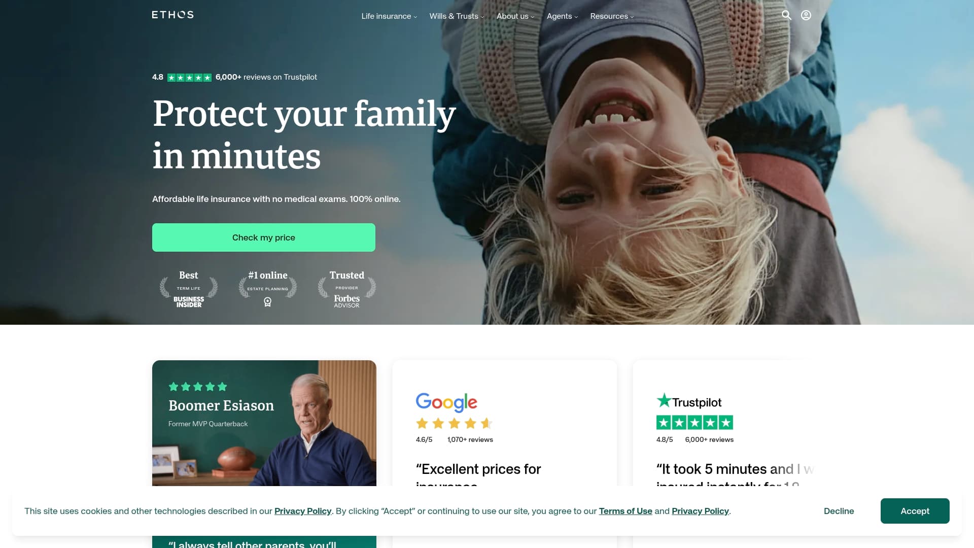 Ethos sponsor landing page advertised on The Mina Kimes Show featuring Lenny
