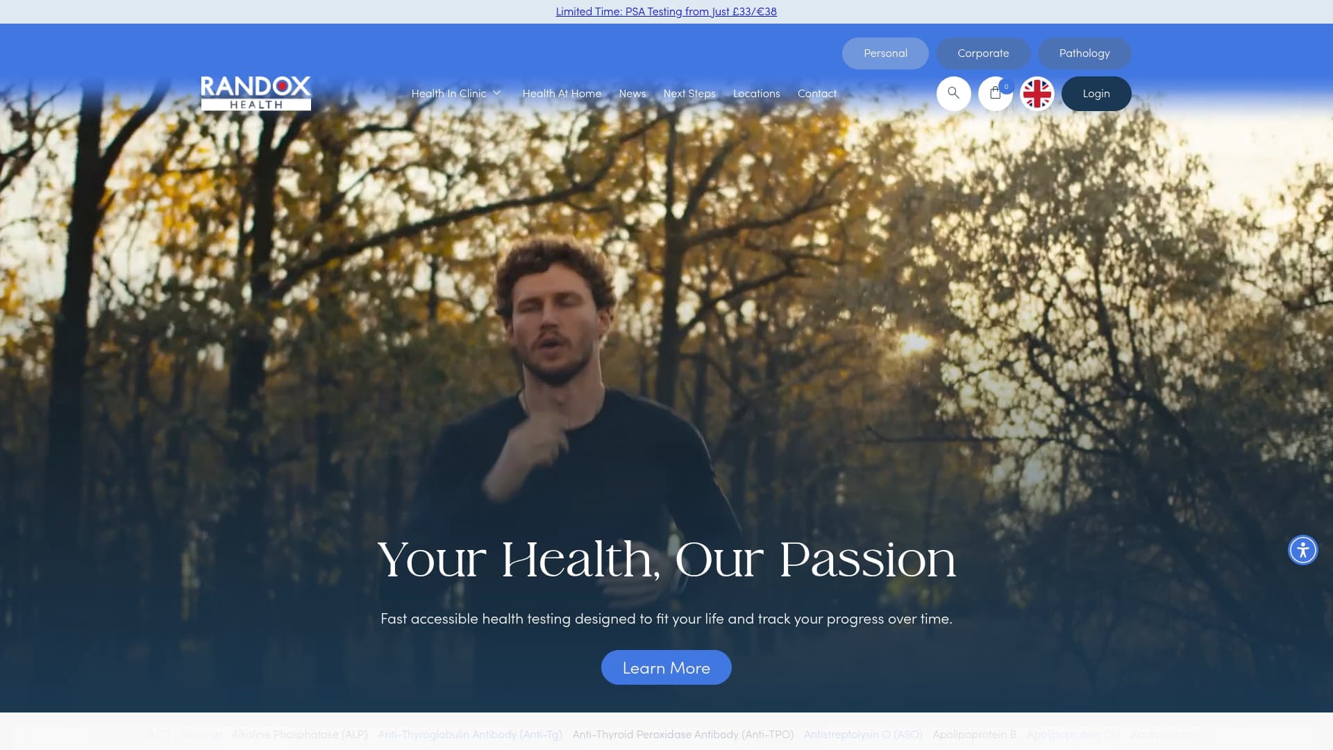 Randox Health sponsor landing page advertised on No Appointment Necessary