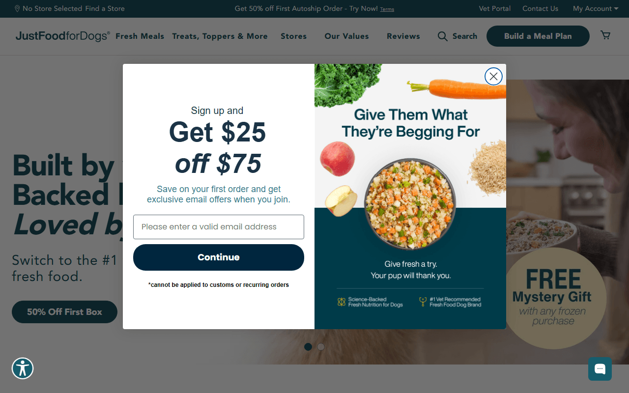 Just Food For Dogs sponsor landing page advertised on The Bobby Bones Show