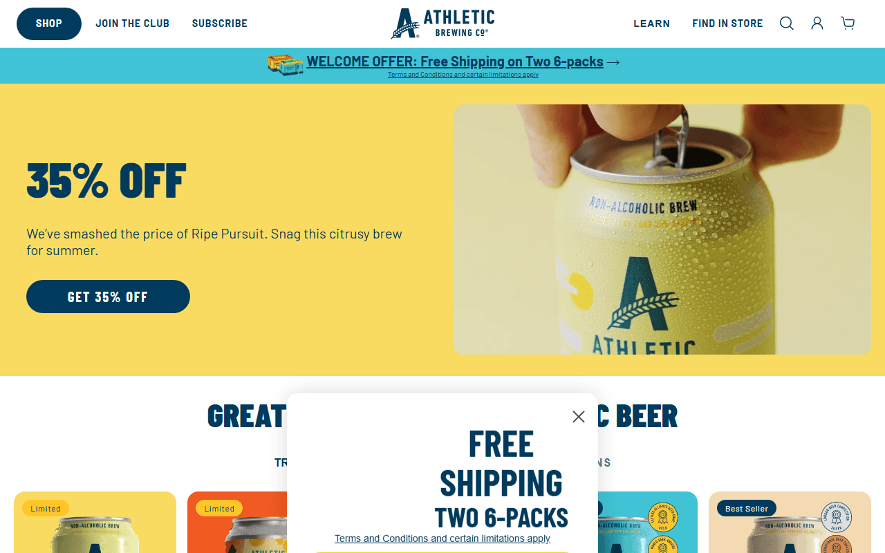 Athletic Brewing Company sponsor landing page advertised on Instant Classics