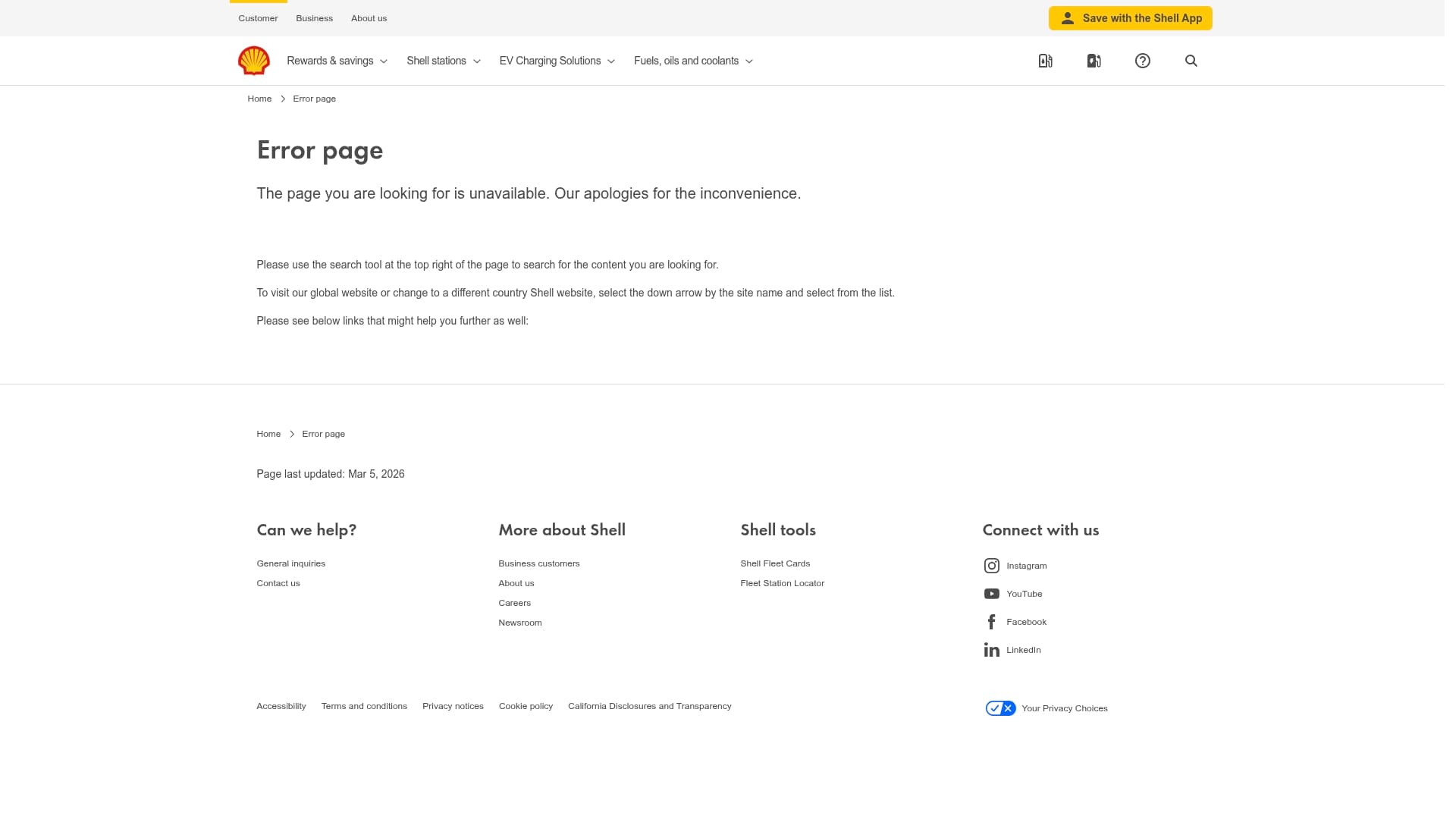 Shell sponsor landing page advertised on Sekeres & Price Show