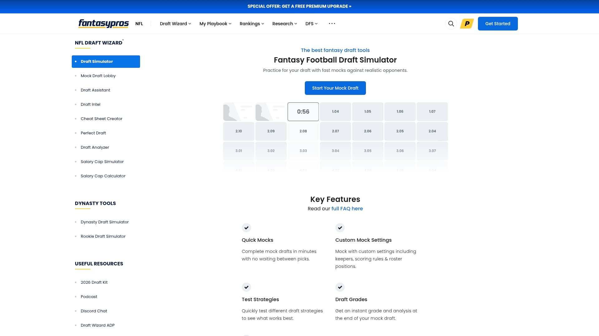 Fantasy Pros sponsor landing page advertised on FantasyPros - Fantasy Football Podcast