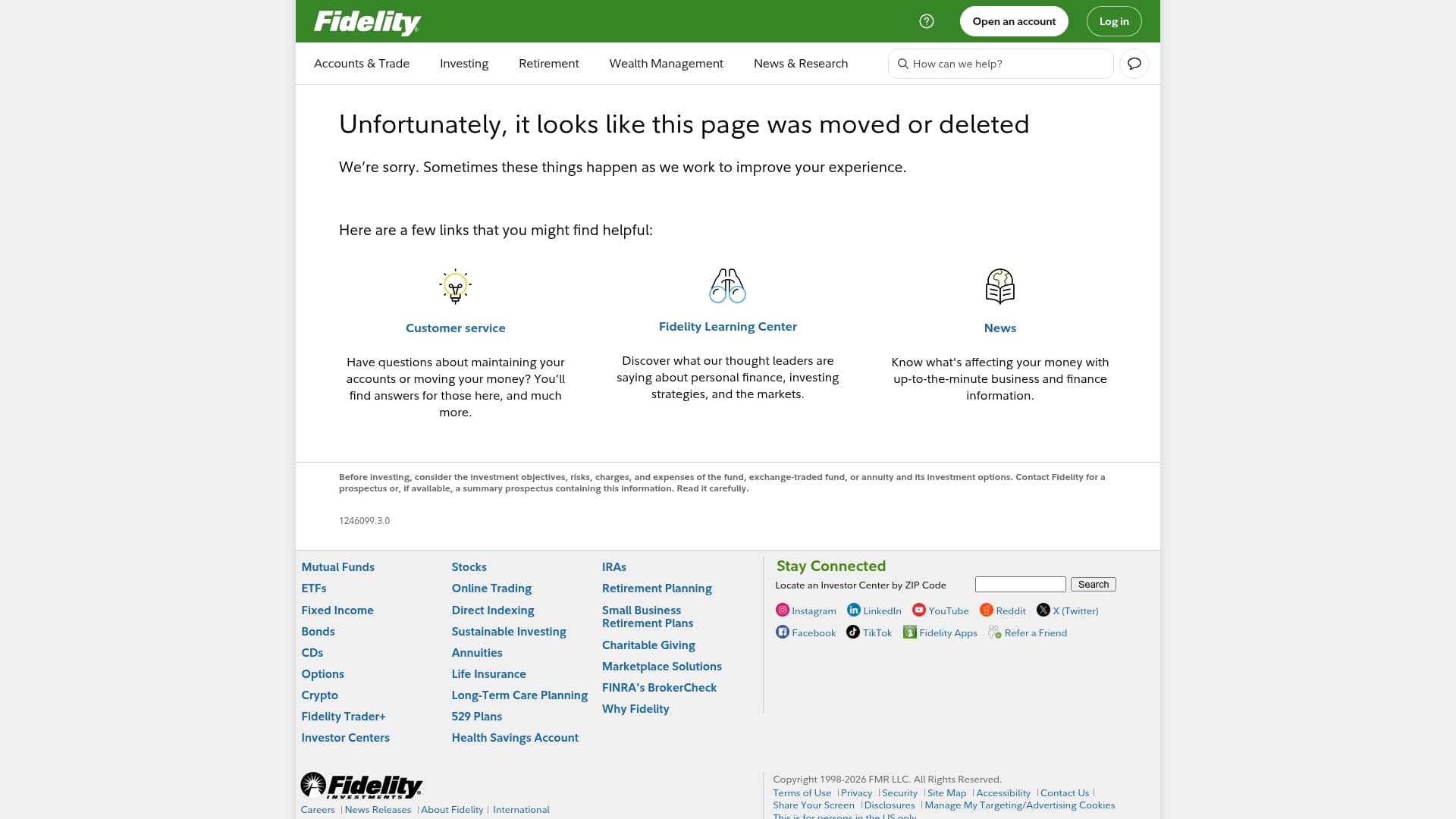 Fidelity sponsor landing page advertised on WSJ What’s News