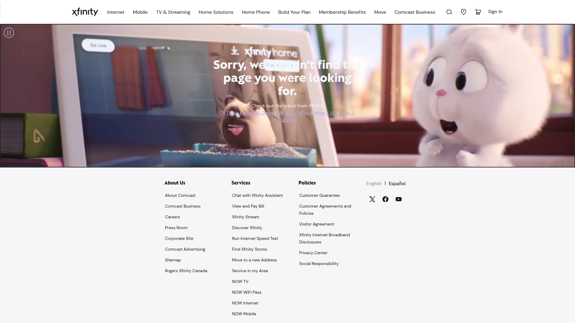 Xfinity sponsor landing page advertised on We Used to be Journos