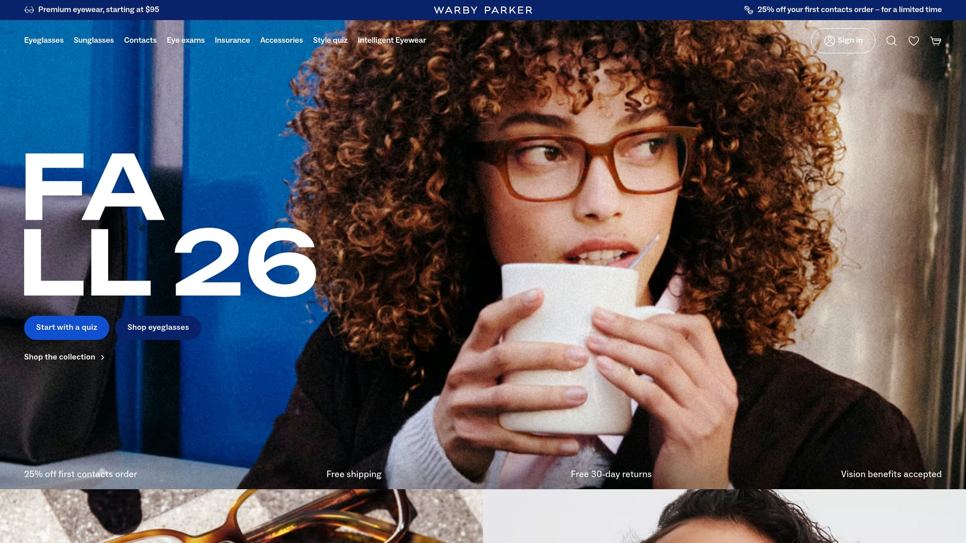 Warby Parker sponsor landing page advertised on Juicy Scoop with Heather McDonald