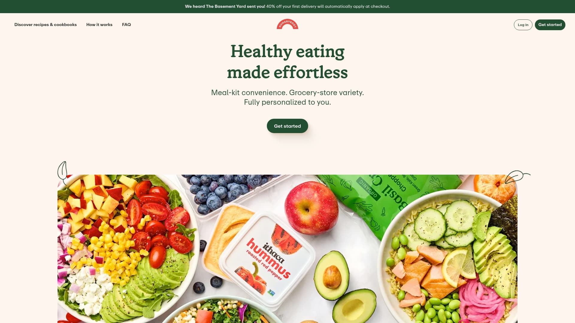 Hungry Root sponsor landing page advertised on The Basement Yard