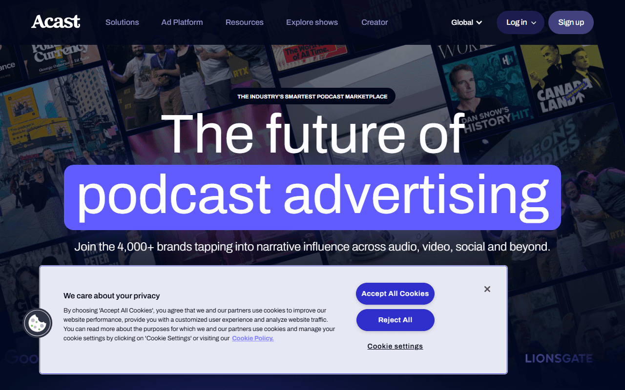 Acast sponsor landing page advertised on Creepy